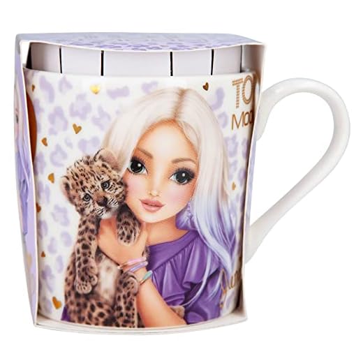 Depesche 12070 TOPModel Lilac Leo Love - Tasse en Blanc avec Motif de Mannequin, Oreilles de Chat et Impression dorée, gobelet avec Anse en Porcelaine, contenance : env. 300 ML