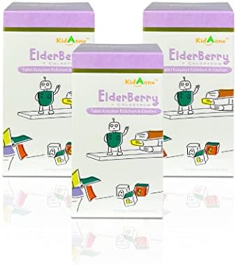 KidAone Daily Kids Immune Support, Elderberry + Colostrum with Vitamin C Chewable Tablets. [3 x 60 Tablets]. for Age 2 & Above. Natural Cocoa & Berry Taste. No Added Sugar & Preservative
