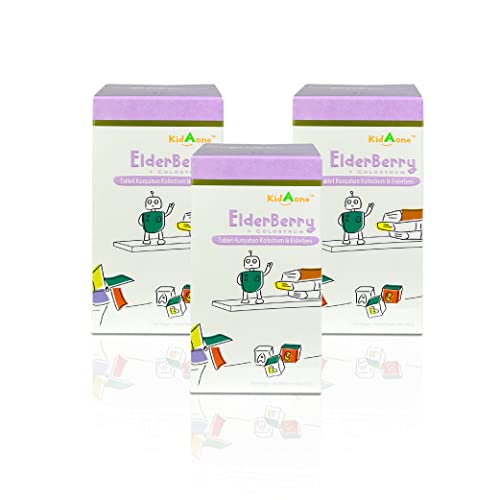 Kidaone Daily Kids Immune Support, Elderberry + Colostrum With Vitamin C Chewable Tablets. [3 X 60 Tablets]. For Age 2 & Above. Natural Cocoa & Berry Taste. No Added Sugar & Preservative #TOP2