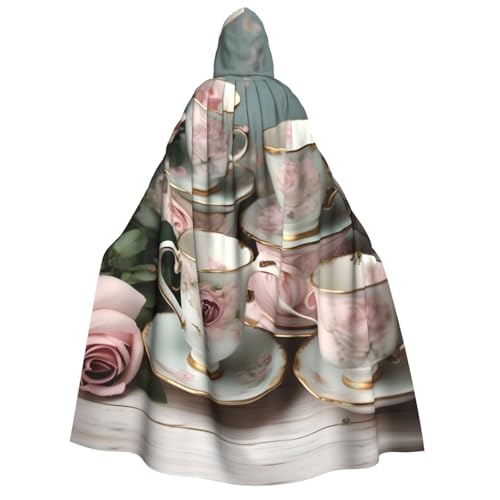 Cape à capuche Halloween avec roses romantiques pour costume d'adulte magicien et vampire