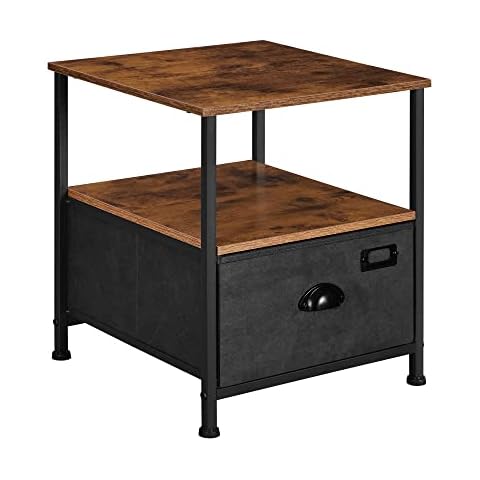 SONGMICS Rustic Bedside Table with Drawer Cover