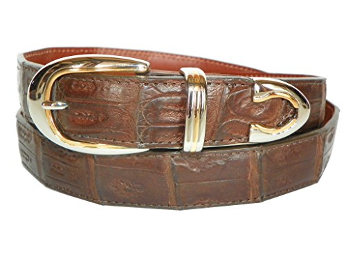 Charles Underwood Men's Genuine Crocodile Belt with Palm Springs 3-Piece Buckle Set - Brown, Size 36