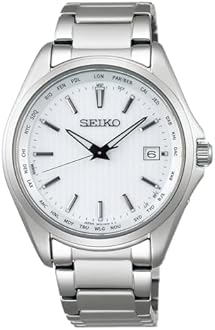 Seiko Selection Men's Wristwatch, Titanium Solar Radio, World Time Function, silver/white, 1 piece, Metal band (pure titanium)