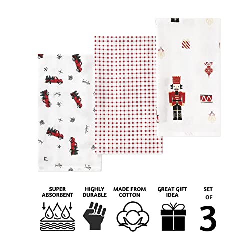 Folkulture Christmas Kitchen Towels With Hanging Loop,Set Of 3-100% Cotton Dish Towels Or Hand Towels, Modern Decorative Tea Towels For Christmas Kitchen Decor, 20" X 28" Nutcracker #TOP2
