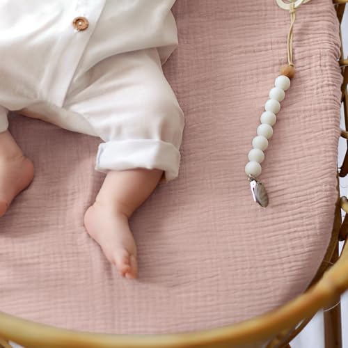 Image of lulumoon Muslin Bassinet Sheets for Baby: Soft & Skin-Friendly Cotton Sheets for Boys and Girls - Fitted for MiClassic & Milliard Bassinet and Large Bedside Sleepers