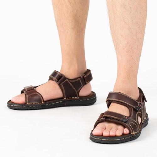 Image of Men's Leather Sandals, Comfortable Open-Toe Outdoor Beach Shoes