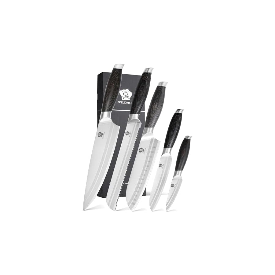 WILDMOK-Professional-Knife-Set-5-Pieces-Kitchen-Knife-Set-German-Stainless-Steel-Chef-Knife-Set-withGift-Box-Black-Pakkawood-Handle WILDMOK Professional Knife Set, 5 Pieces Kitchen Knife Set, German Stainless Steel Chef Knife Set withGift Box, Black Pakkawood Handle