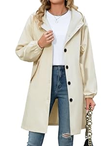 Vancavoo Trenchcoat Damen Lang Übergangsmantel Elegant Mantel Herbst Frühling Winddicht Sommermantel Jacke Leichte Damenmantel mit Kapuze,Beige,M
