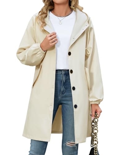 Vancavoo Trench Coat Femme avec Capuche Veste Long Femmes Printemps Automne Blouson mi Saison Casual Vestes Manteau Jacket Coat Outwear,Beige,XL