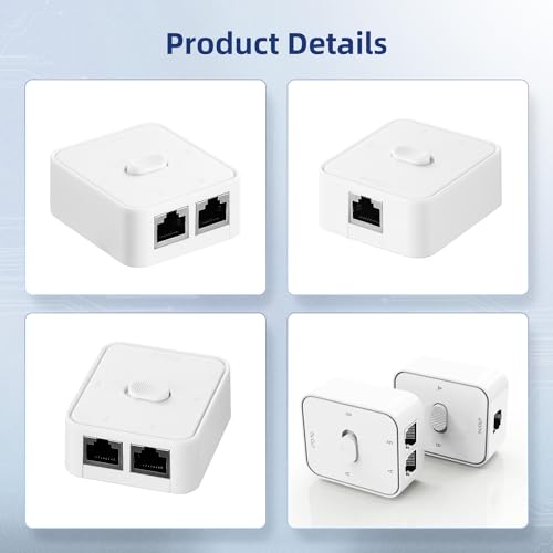 Image of Binardat Gigabit Network Switcher, Passive Ethernet Selector, in /Out to A or B Network, Bidirectional Manual Switcher, No Power Required (White)