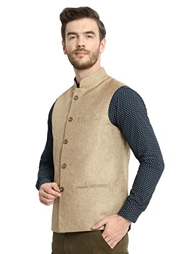 Image of Vastraa Fusion Men's Solid Nehru Jacket (VS0465-46 Mustard 3XL)