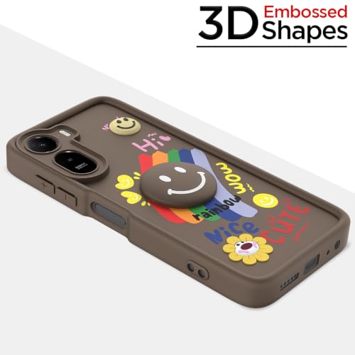 Image of Pikkme Back Cover for Redmi A7 Pro /Poco C85x 5G | Soft Silicone| Cute Rainbow Smile & 3D Cartoon Flower Design | Shockproof Raised Camera Protection Bumper Case (Brown)