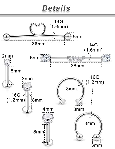 Ocptiy 14G 16G Industrial Piercing Jewelry with Chain Surgical Steel Cartilage Tragus Helix Earring Body Piercing Jewelry for Women Men Bar 15PCS-25PCS4
