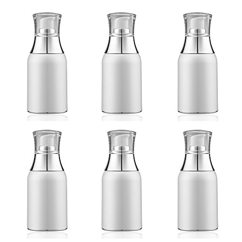 LONGWAY 1.7 Oz (50ML) Empty Plastic Airless Pump Bottles | Travel Lotion Pump Containers/Airless Lotion Dispenser - for Refillable Cosmetic, Foundation Pump & BPA Free (Pack of 6, Pearl White)