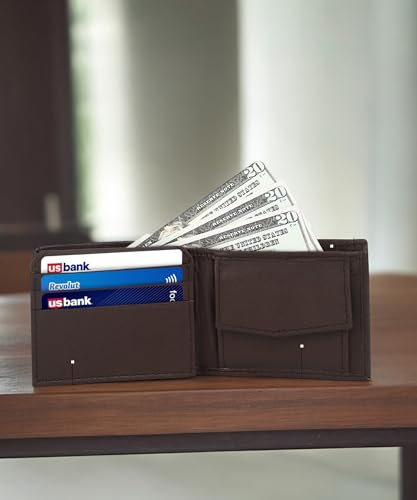 Leatherboss Leather Boys Slim Compact Flap Id Coin Pocket Bifold Wallet with debit credit card holder, Dark Brown3