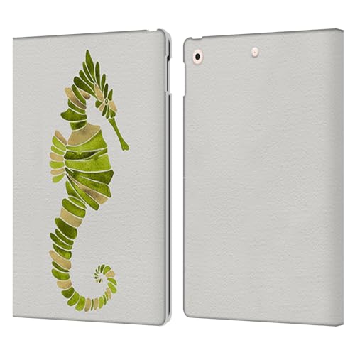 Étui portefeuille en cuir iPad 10.2 Cat Coquillette Hippocampe Vert Mer