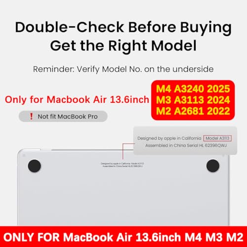 HASTHIP® Laptop Case Cover for New MacBook Air 13.6 Inch M4 A3240 M3 A3113 M2 A2681 Retina Display&Touch ID 2025 2024 2022 Mac Book 13.6 Inch Case for Apple Clear Plastic Hard Shell Cover Protective - Image 2