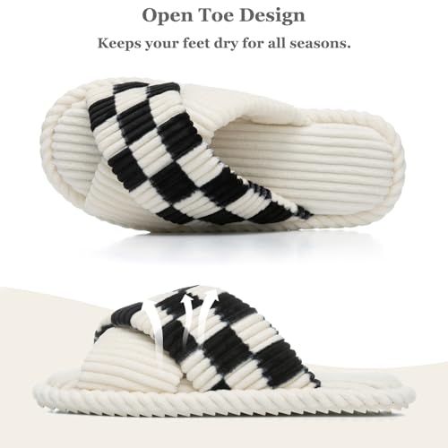 Image of GOEWY Slippers for Women Memory Foam House Bedroom Corduroy Crossbands Open Toe Slides Sandals Shoes Comfy Trendy Gift for womens Anti-Skid sole