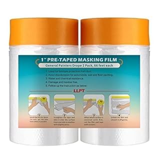 LLPT Tape and Drape Pre-Taped Masking Film | 2-Pack | Versatile Painter's Plastic Drop Cloth for Auto Wall Furniture Painting and Spraying Protection (MFT652) | 65cm(Unfolded) x 20m