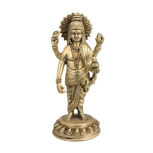 Image of Brass Dhanvantri Idol, Vastu Remedy for Health & Healing (19 cm, 1.1 kg)