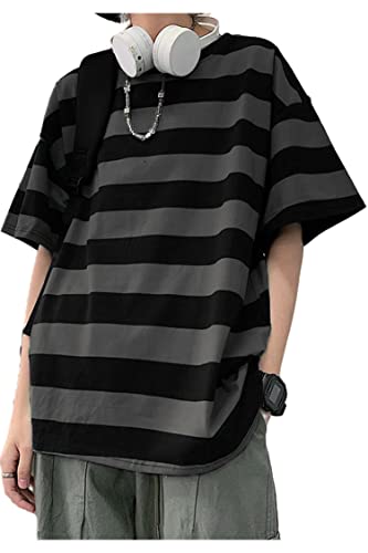 Unisex Oversized Stripe Short Sleeve T Shirts Gothic Harajuku