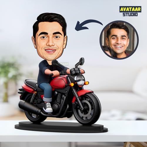 Image of Personalized Gift for Wife, Husband, Girlfriend, Boyfriend, Friends Character Caricature Photo Frame Unique Design Customized Gift for Friends & Family (BIKE RIDER) (7 INCHES)