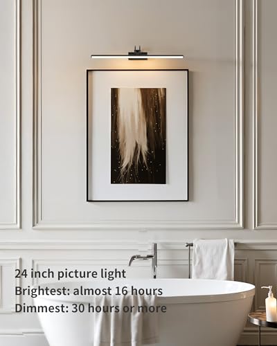 Image of KDG LED Cordless Wall Picture Light with Remote, 7000mAh Rechargeable Dimmable Art Lighting, Adjustable Swing Arm, Picture Frame Light for Gallery, Living Room, Hallway, 24 inch, Black