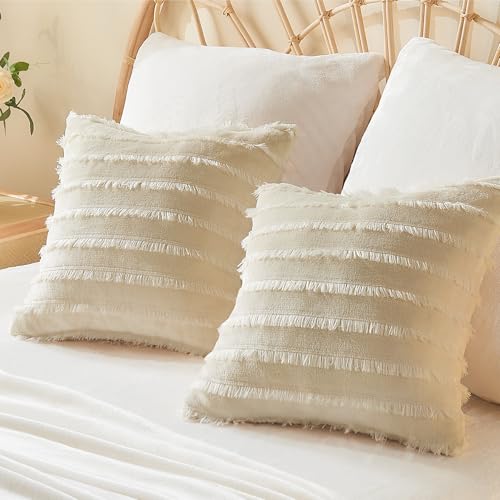 Image of BEDELITE Velvet Pillow Covers with Zipper, Boho-Beige, 18x18 Inches, 2 Pack