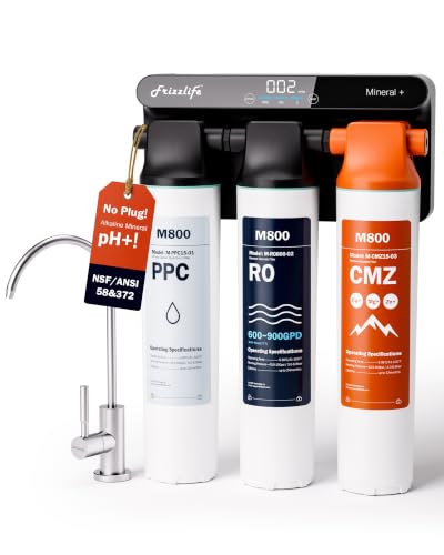 Image of Frizzlife M800 Non-Electric Tankless Reverse Osmosis Water Filter, up to 900GPD Alkaline Mineralized RO Water Filtration System, Huge Filter with Auto Flush, NSF /ANSI 58&372, 4:1 Pure to Drain