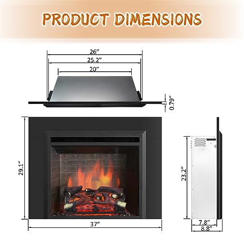 Image of PuraFlame Western 26 inch Electric Fireplace Insert with Trim Kit, Fire Crackling Sound, Resin Log, Remote Control, 750 /1500W Heater, Black