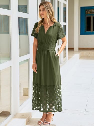 Image of Simplee Womens Summer Boho Maxi Dress V Neck Empire Waist Long Flowy Wedding Guest Dresses with Pockets