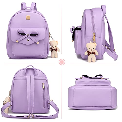 Image of MACCINELO Cute Leather Mini Backpack Purse for Women Bowknot Small Backpack for Girls gift Rucksack Ladies Shoulder Bag 3pcs