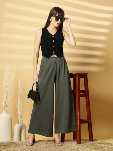 Image of OOMPH! Women's High-Waisted Pant | Wide Leg Trousers | Korean Style Stretchable Trouser