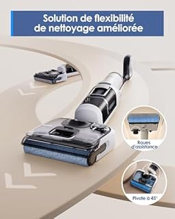 Tineco Floor One Stretch S6 Aspirateur Laveur, Aspirateur Sec et Humide Puissant Intelligent, portée à Plat 180°, Nettoyage Deux Bords, Auto-Nettoyage Flashdry à 70℃ en 5 Min, 40 Min d'autonomie
