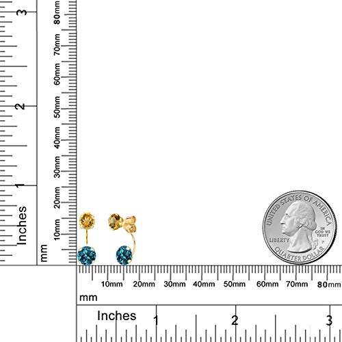 Gem Stone King 14K Yellow Gold London Blue Topaz and Yellow Citrine Dual Drop 2 Stone Round Earrings for Women (3.09 Cttw, Gemstone Birthstone, Round 6MM and 5MM)2