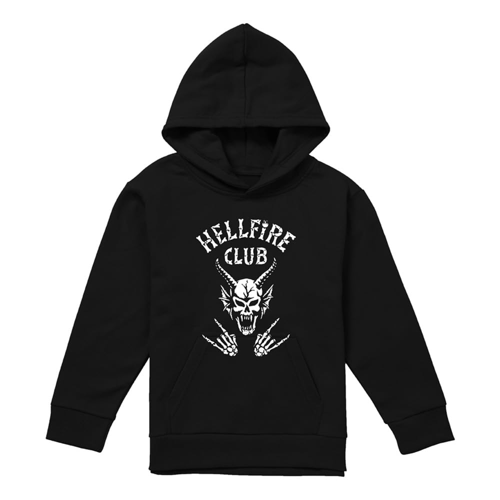 Stranger Things Hellfire Club Bones Youth Kids Boy Girls Pull-Over Hoodie, Athletic Heather, 9-11