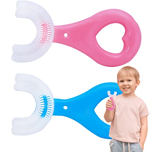 Ralis 2Pcs Kids U-Shaped Toothbrush, Toddler Toothbrush With Food Grade Soft Silicone Brush Head For 360 Degree Thorough Cleansing, Manual Training Tooth Brush For Kids Age 2-6(Pink And Blue) #TOP9