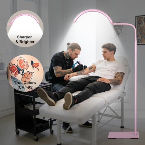 Image of Half Moon LED Floor Light - Professional Shadow-Free, Dimmable Lamp | for Lash Techs, Estheticians & Tattoo Artists | Eyelash Extensions, Nail Art, Home & Office (Pink)