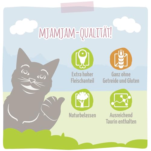MjAMjAM - Premium Nassfutter für Katzen - köstliche Garnelen an saftigem Hühnchen, 6er Pack (6 x 400 g), getreidefrei mit extra viel Fleisch
