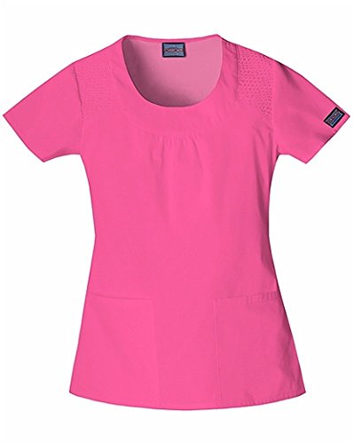 Cherokee Women's Workwear Scrubs Round Neck Top, Shocking Pink, Medium
