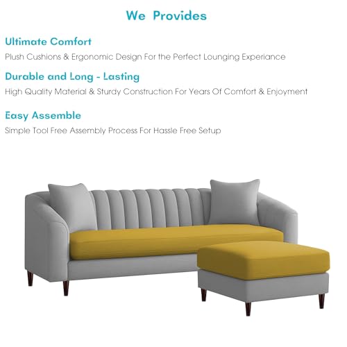 Image of Casaliving Doraldo 4 Seater L Shape Convertible Sofa Set for Living Room, 3 Seater & Ottoman Modular Sectional Couch for Small Space (Yellow Grey Colour) Fabric