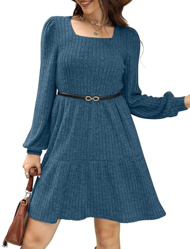 Image of Sampeel Womens Square Neck Long Sleeve Fall Dresses Casual Babydoll Sweater Dress