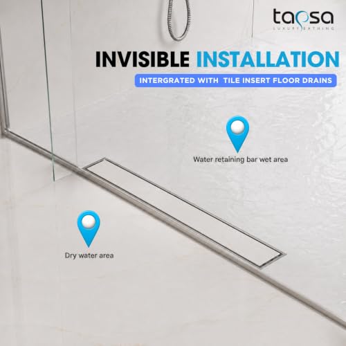 Image of Tapsa Tile Insert Floor Drain | 304 Stainless Steel | Invisible Shower Drain Channel | Shower Drain Channel | Water Drain Channel | with Cockroach Trap. (12X4, SS Matte Tile Insert Floor Drain 20 mm)