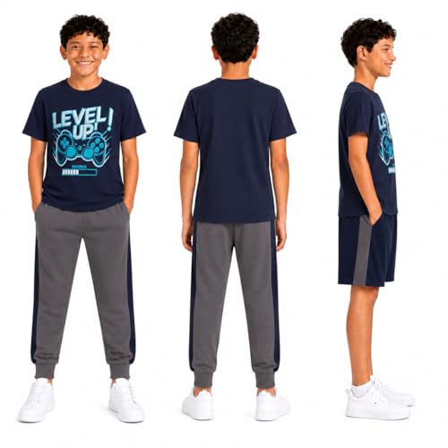 Image of Pro Athlete Boys Pants Set - 3 Piece Active Short Sleeve Graphic Tees Athletic Shorts and Jogger Sweatpants for Boys