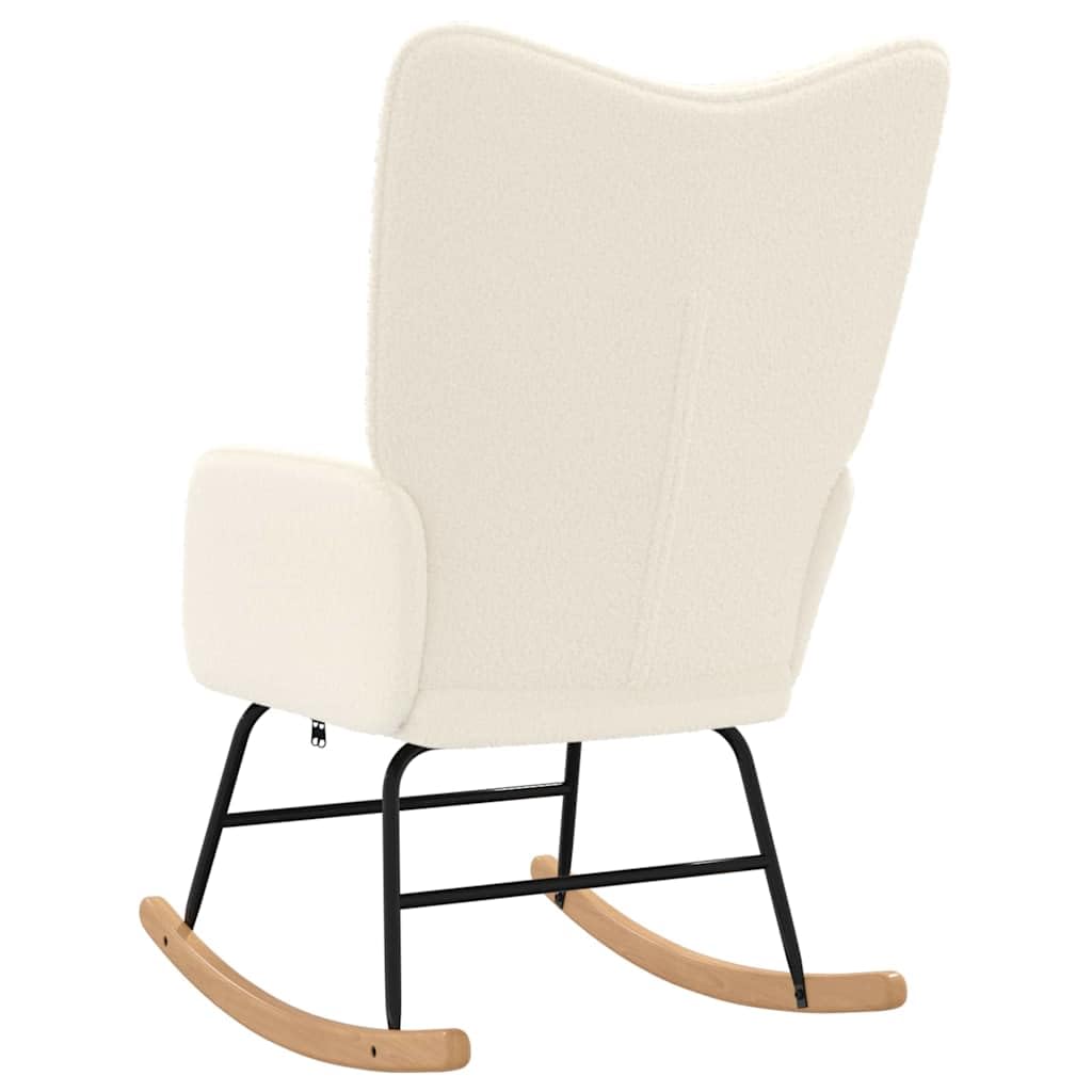 Krzesło bujane w kolorze kremowym z tkaniny Sherpa, tapicerowany fotel z podłokietnikami i oparciem, stelaż z metalu i sklejki, 61 x 78 x 93,5 cm, do salonu, sypialni, biura