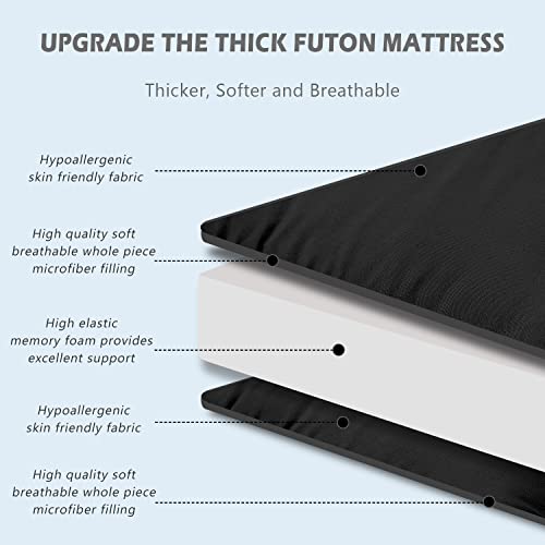 Sunyrisy Futon Mattress Japanese Floor Mattress, Thicken Foldable Bed Mattress, Roll Up Mattress Topper Sleeping Pad Tatami Mat, Floor Lounger Guest Bed For Camping Couch Car, Black, Twin #TOP5