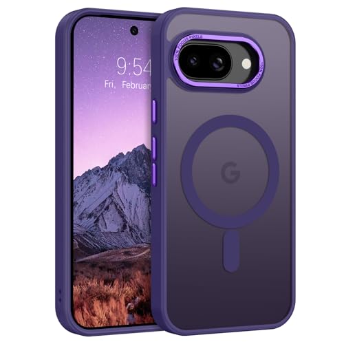 GUAGUA Magnetic for Google Pixel 9A Case [Compatible with MagSafe] [Military Grade Protection] Translucent Matte Back Slim Shockproof Anti-Scratch Anti-Fingerprint Phone Cover Deep Purple