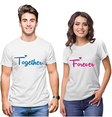 Image of Hangout Hub Hangout-Hub-NP18 Men's & Women's Round Neck T-Shirt-Together Forever | Always Protec Trust King Queen-Pack of 2-Couple T-Shirts