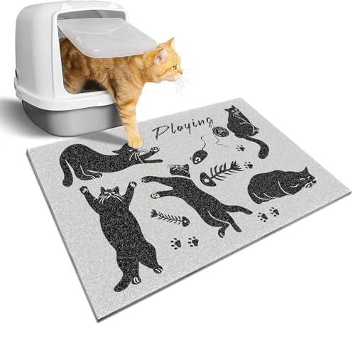 Cute Cat Litter Mat,24x16 Inch - Easy Clean, Anti Slip Trapping M...