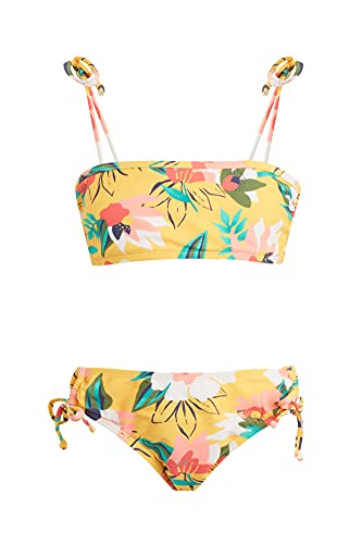 Kanu Surf Girls' Groovy Beach Sport Bandeau Bikini 2-Piece Swimsuit, Tropical Dance Yellow, 14